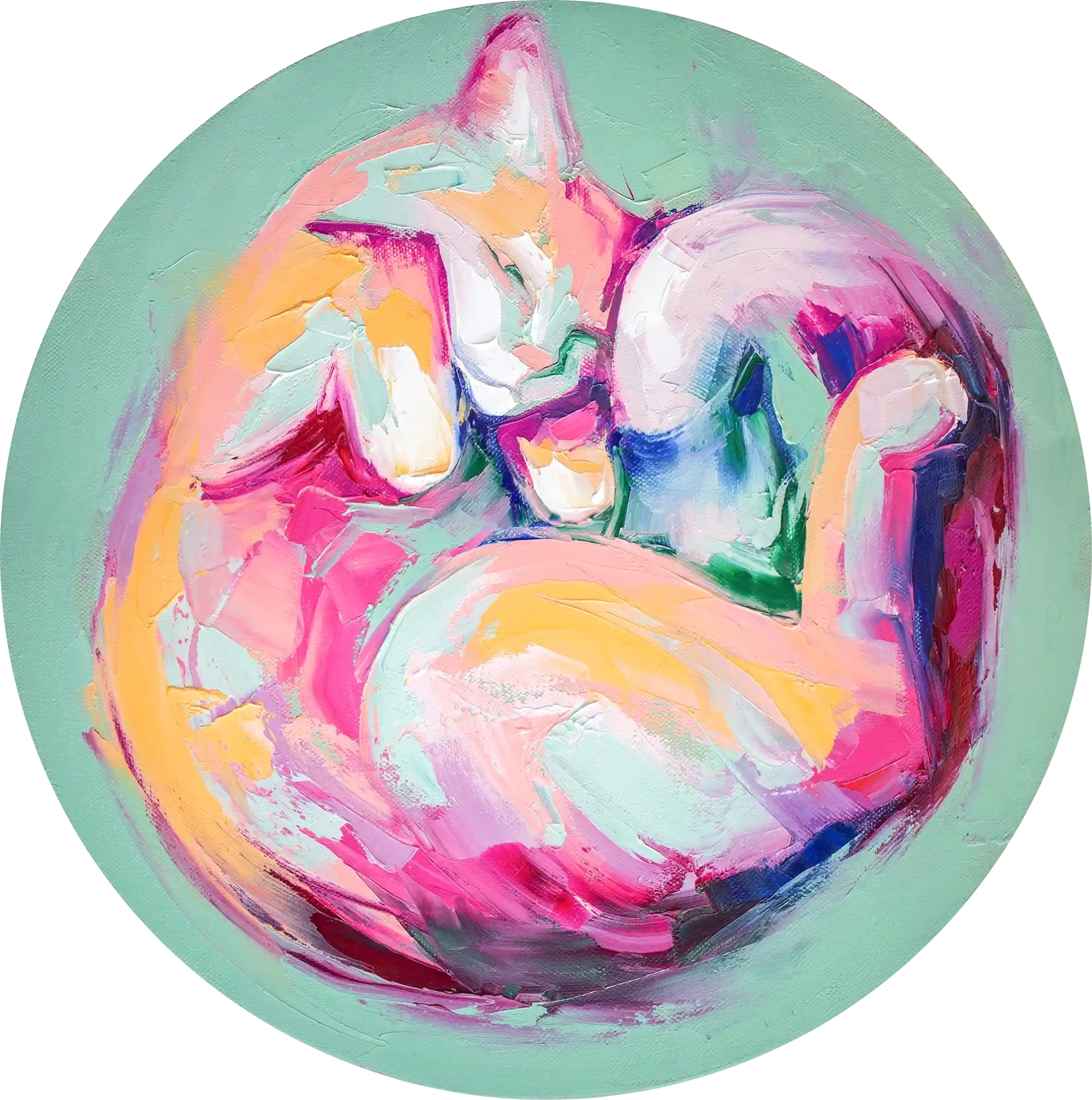 Cat on a green circle